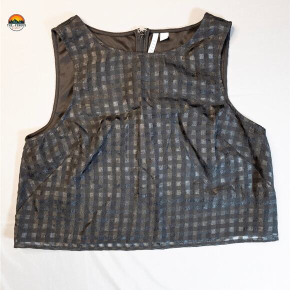 Elle Cropped Tank Top Black Sleeveless Back Zip Boho Chic Women's Size Large - Picture 1 of 9